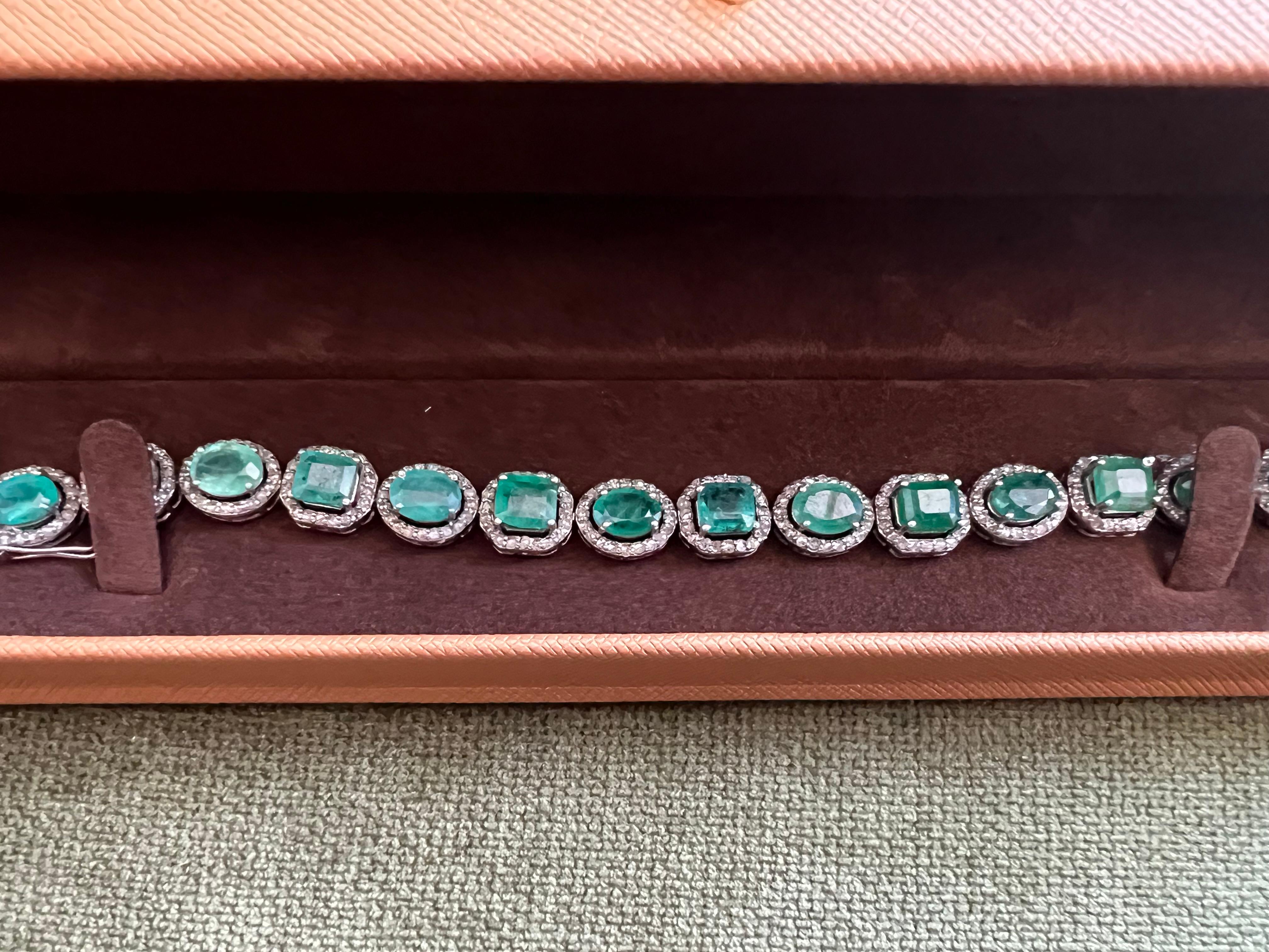 Bochic “Capri” Natural Zambian Emerald & Diamond Bracelet Set 18K Gold & Silver en vente 10