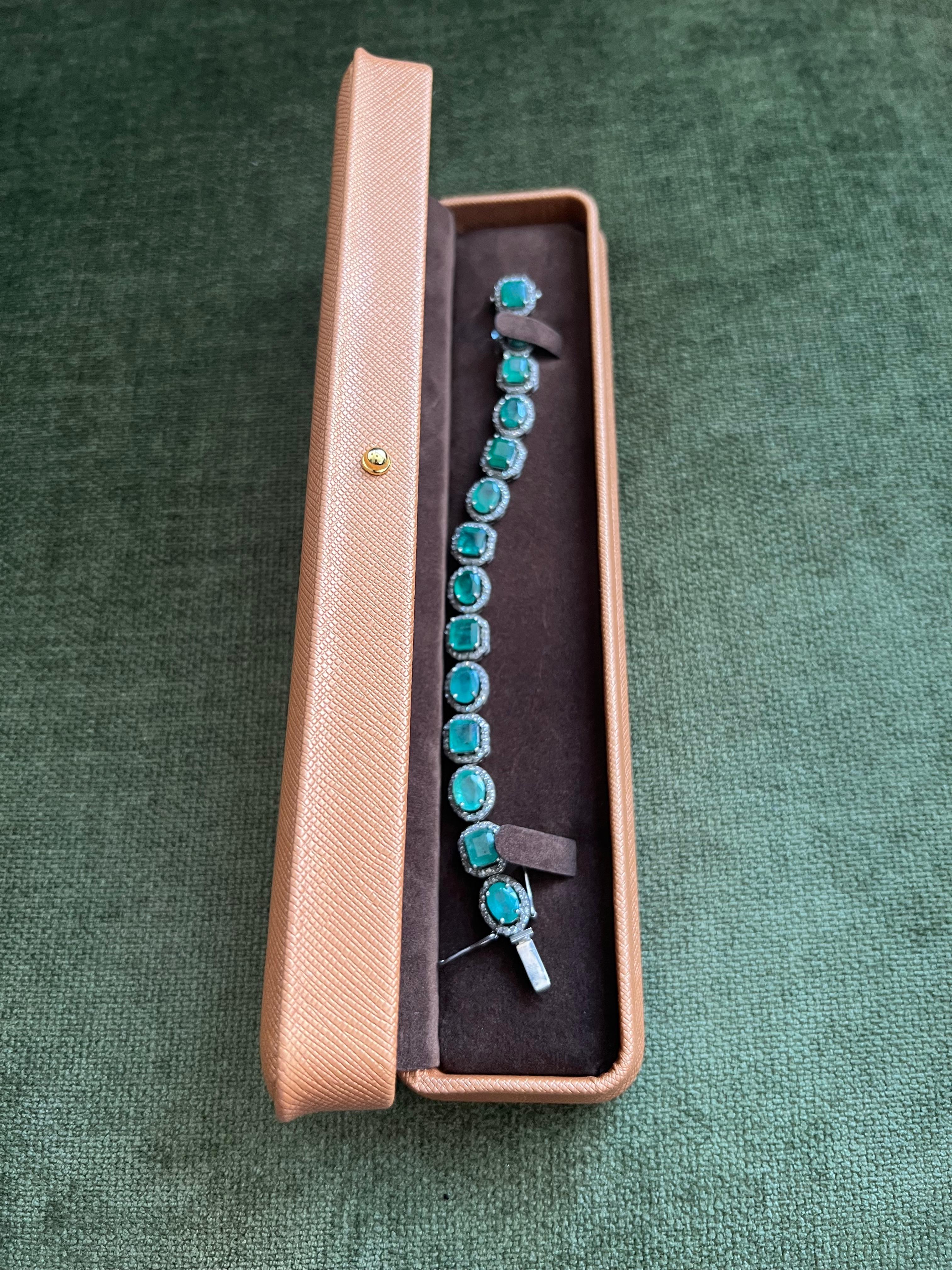 Bochic “Capri” Natural Zambian Emerald & Diamond Bracelet Set 18K Gold & Silver en vente 13