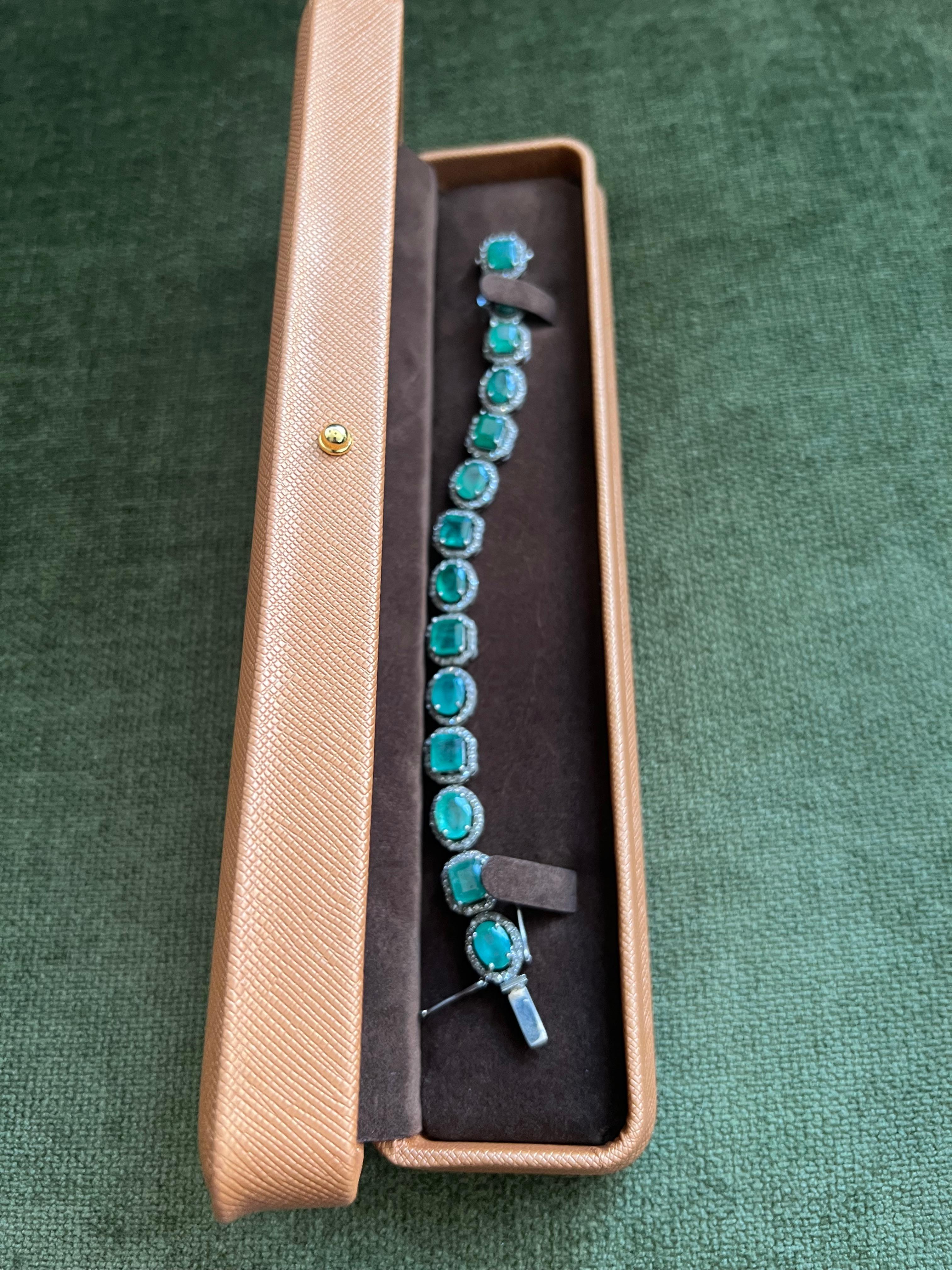 Bochic “Capri” Natural Zambian Emerald & Diamond Bracelet Set 18K Gold & Silver en vente 14