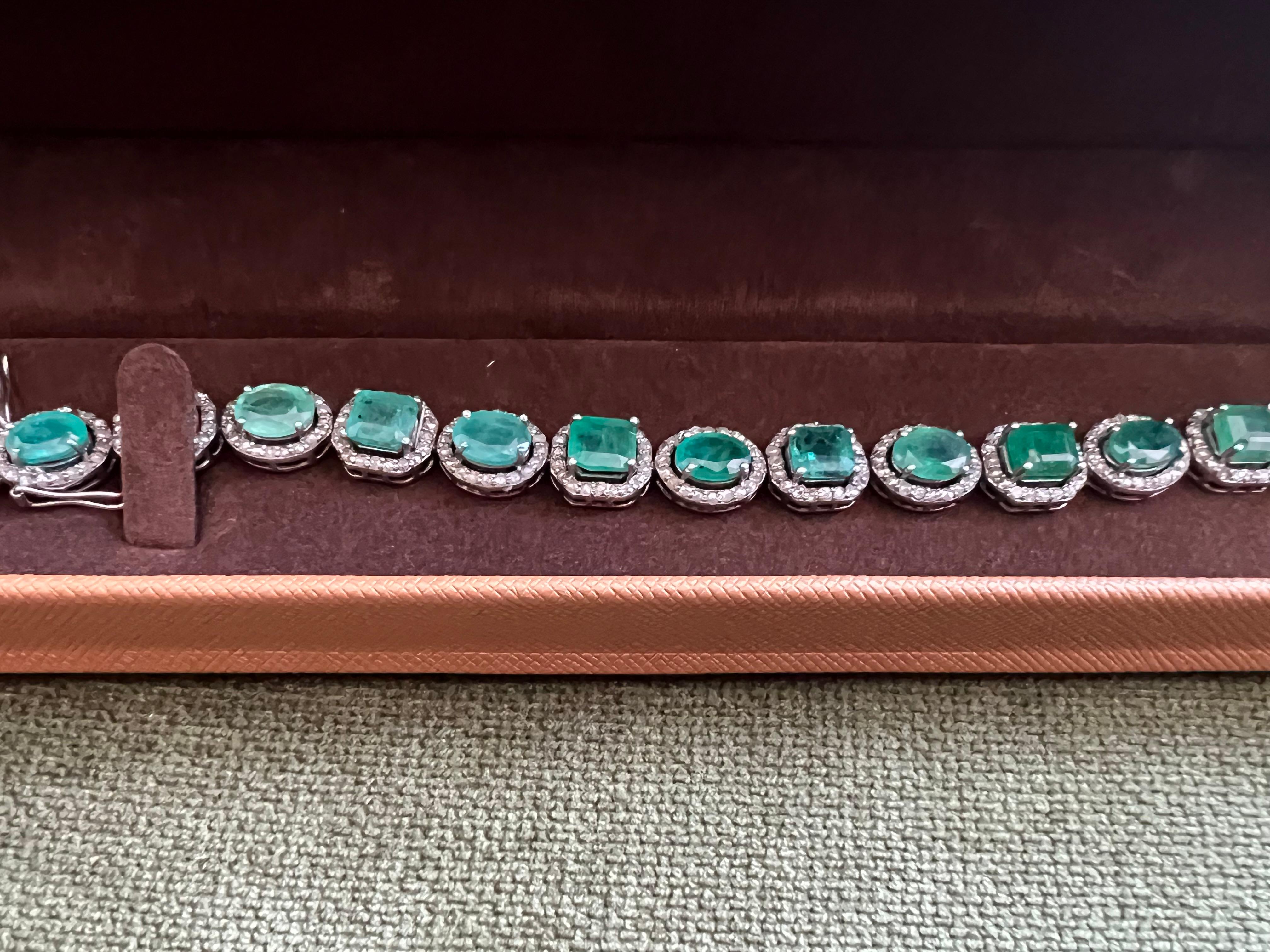 Bochic “Capri” Natural Zambian Emerald & Diamond Bracelet Set 18K Gold & Silver en vente 1
