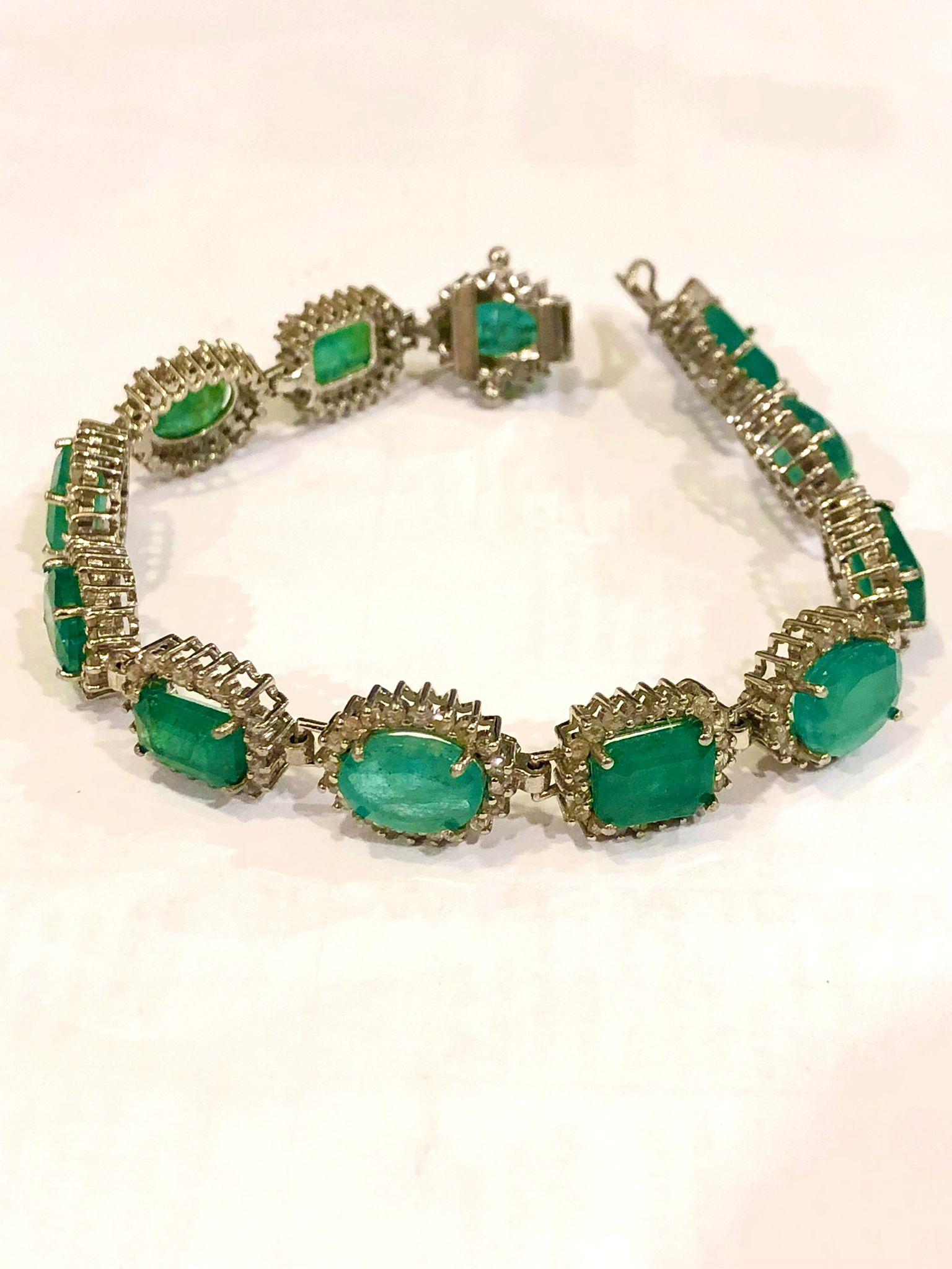 Bochic “Capri” Natural Zambian Emerald & Diamond Bracelet Set 18K Gold & Silver en vente 2