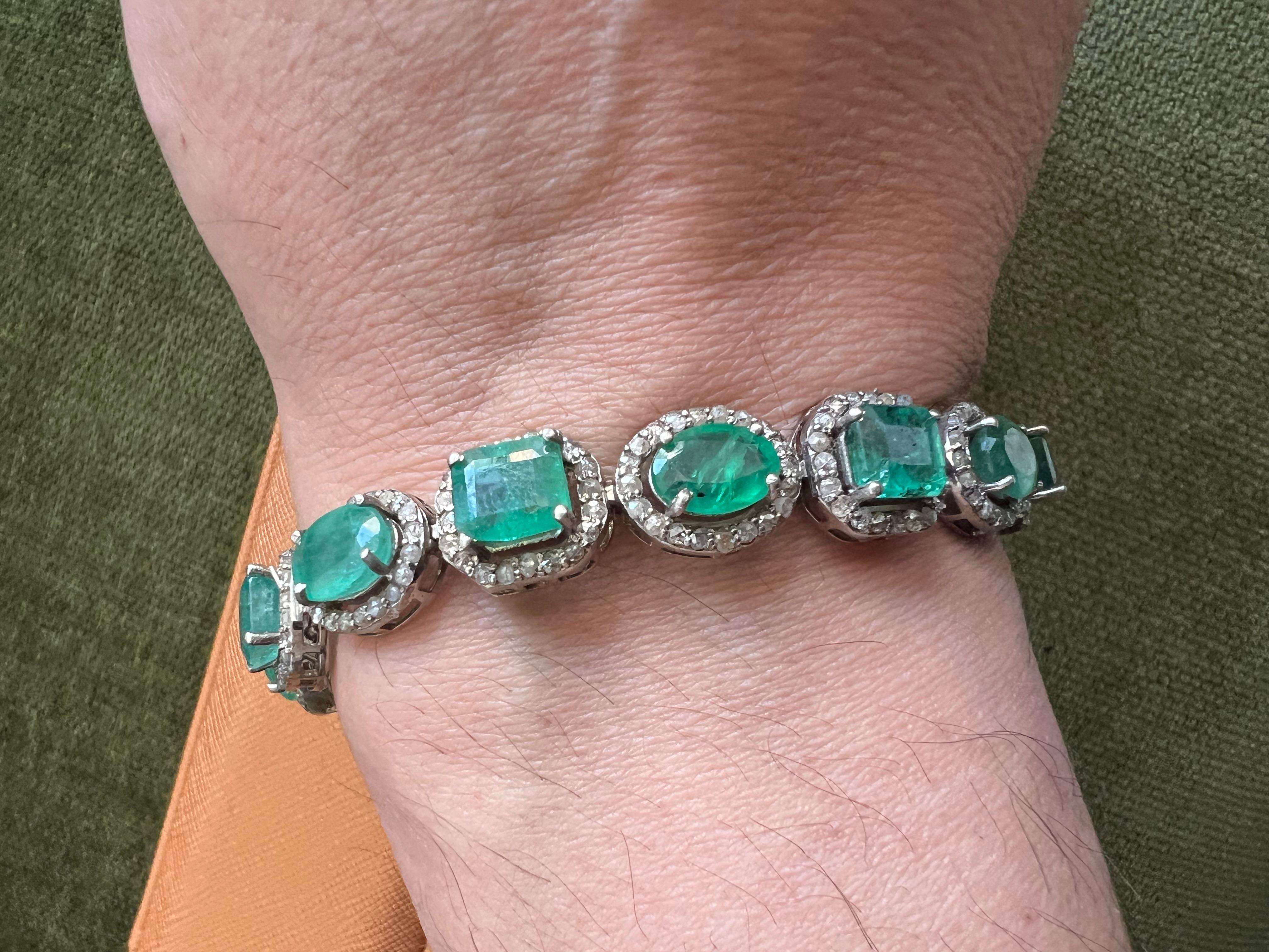 Bochic “Capri” Natural Zambian Emerald & Diamond Bracelet Set 18K Gold & Silver en vente 2
