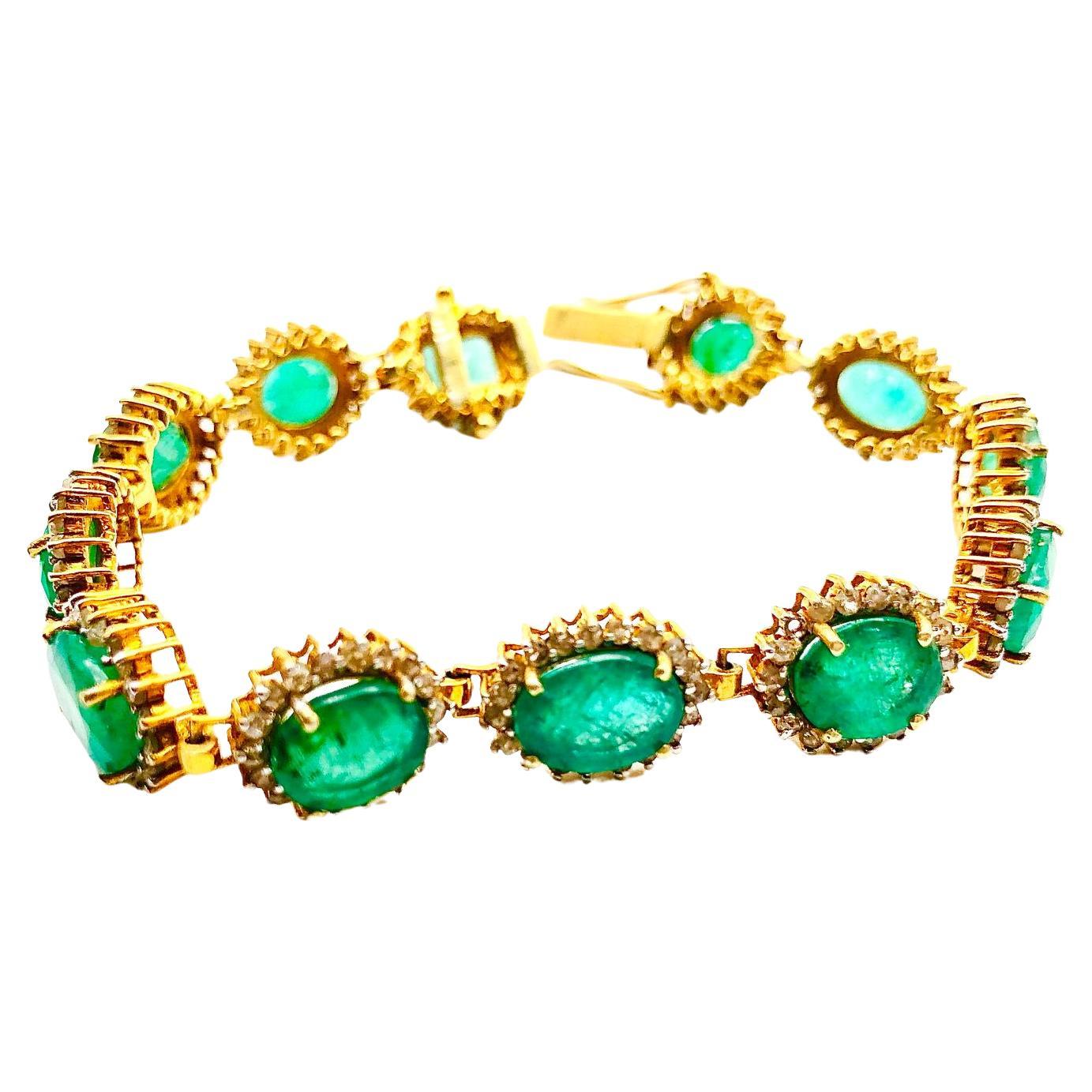 Bracelet Bochic Capri en or et argent 18 carats serti d'émeraudes naturelles de Zambie et de diamants