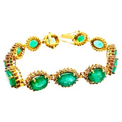 Bochic “Capri” Natural Zambian Emerald & Diamond Bracelet Set 18K Gold & Silver