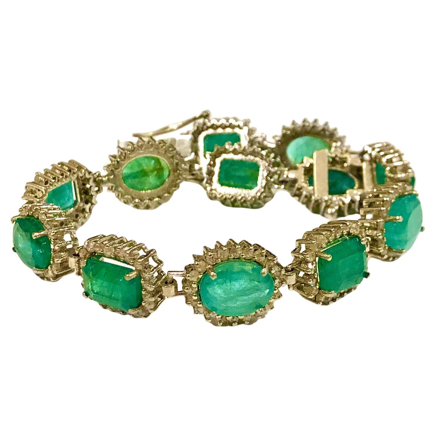 Bochic “Capri” Natural Zambian Emerald & Diamond Bracelet Set 18K Gold & Silver