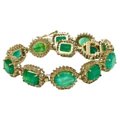 Bochic “Capri” Natural Zambian Emerald & Diamond Bracelet Set 18K Gold & Silver