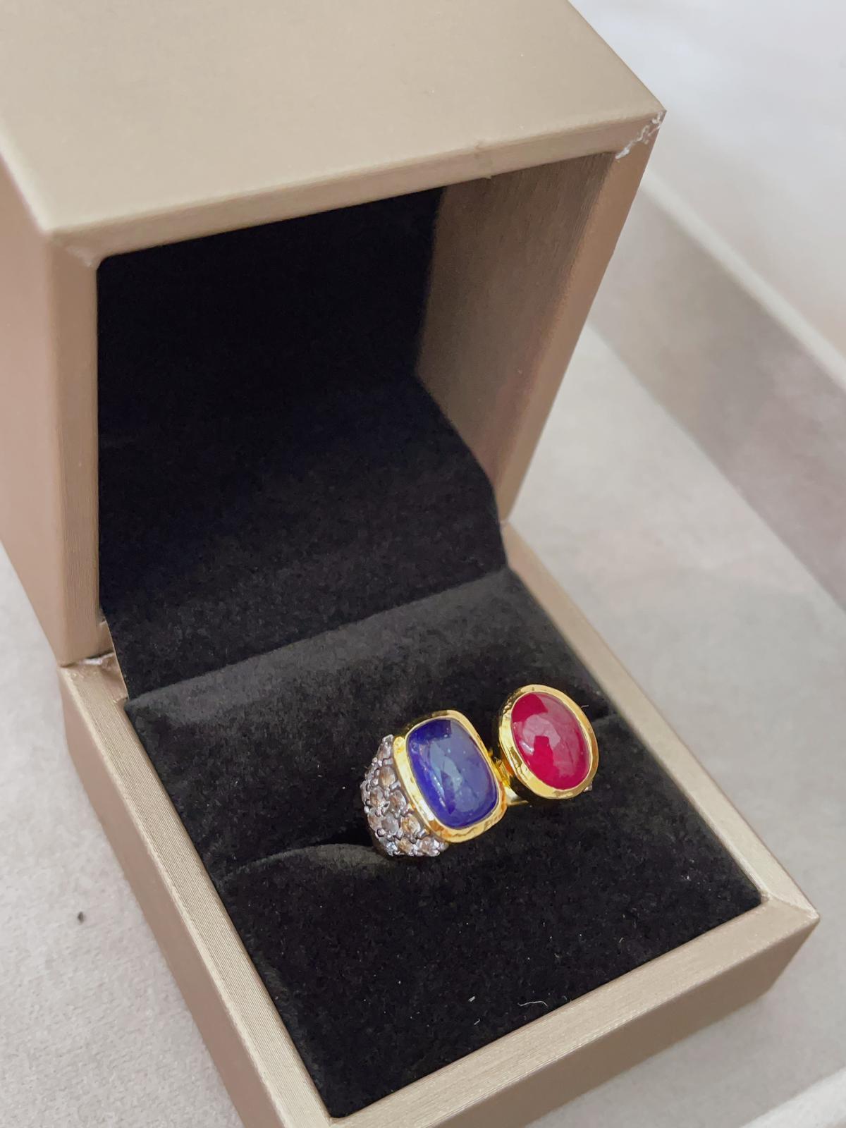 “Capri” Opal & Blue Sapphire Cocktail Ring Set in 18k Gold & Silver In New Condition For Sale In New York, NY