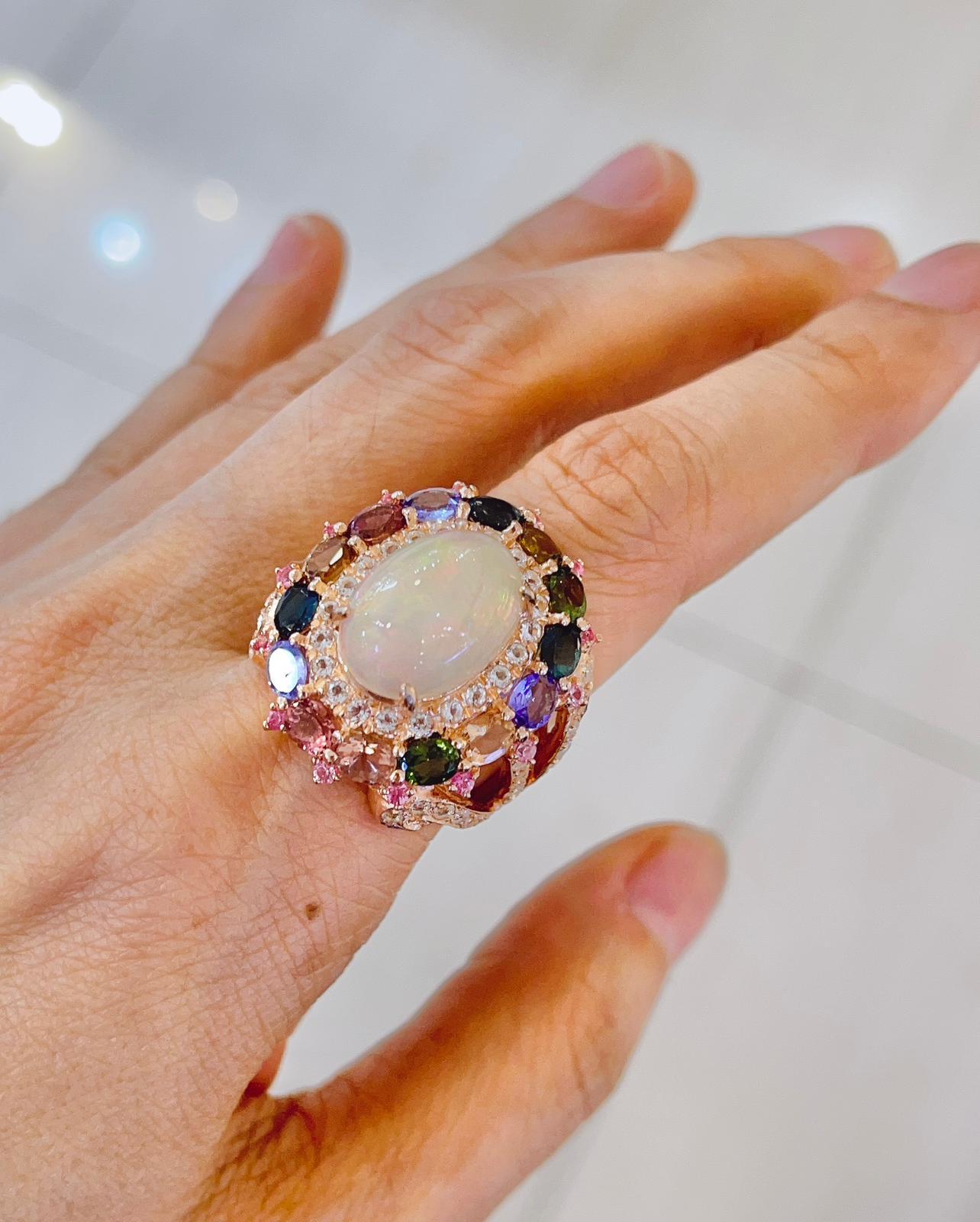 Bochic “Capri” Opal & Multi Color Sapphire Cocktail Ring Set 22k Gold & Silver For Sale 5