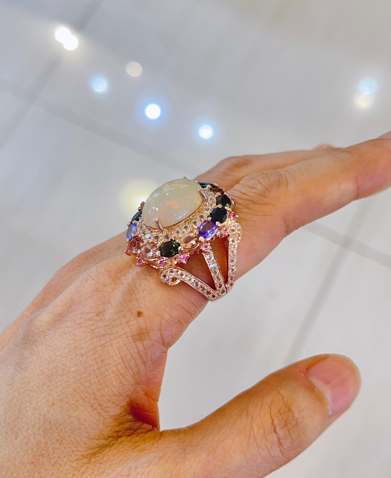 Bochic “Capri” Opal & Multi Color Sapphire Cocktail Ring Set 22k Gold & Silver For Sale 7