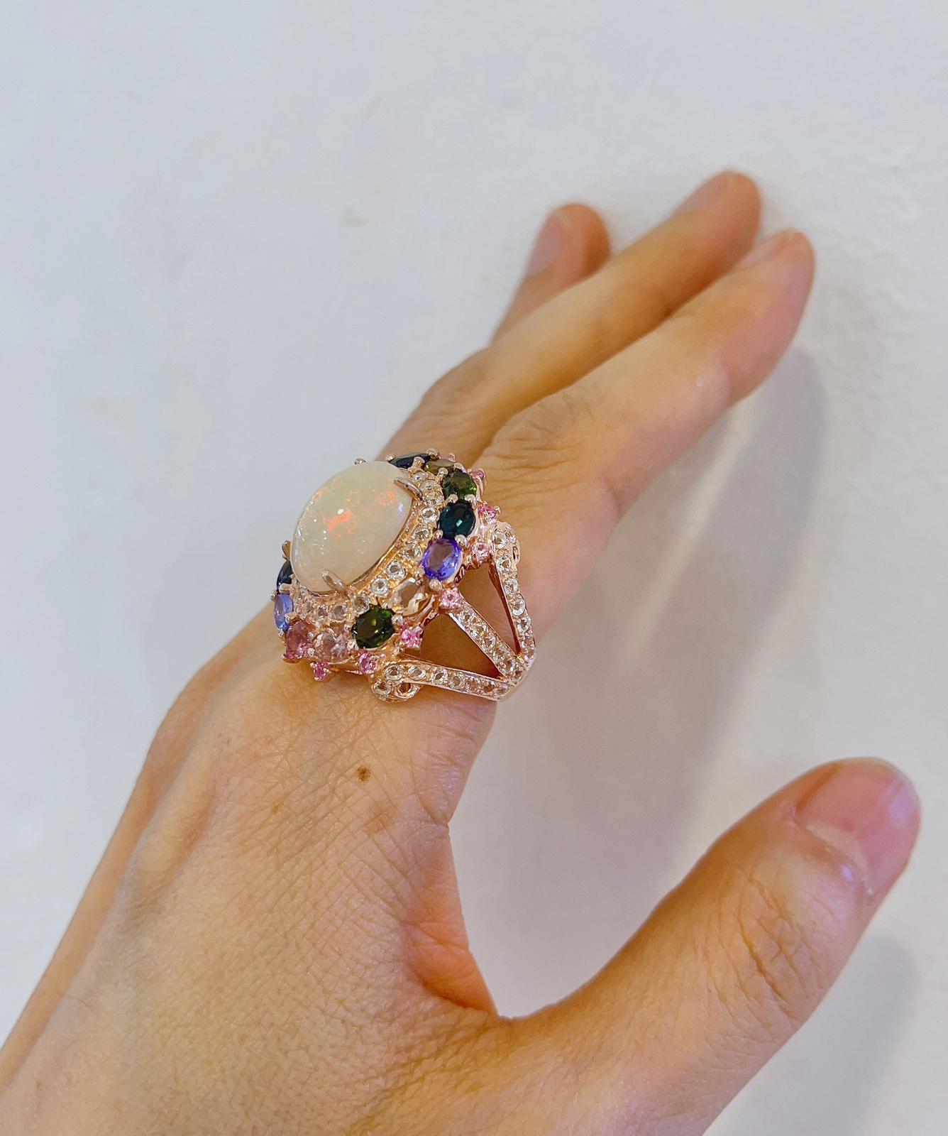 Bochic “Capri” Opal & Multi Color Sapphire Cocktail Ring Set 22k Gold & Silver In New Condition For Sale In New York, NY
