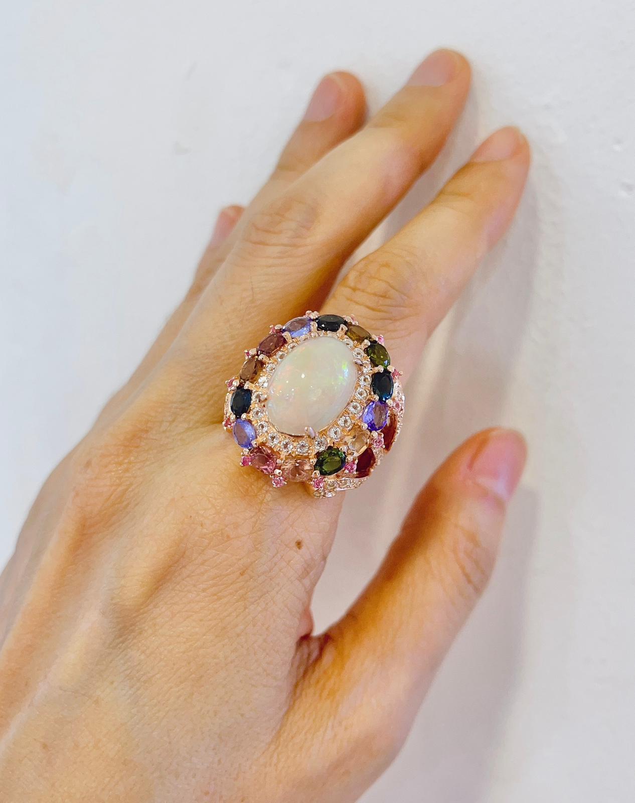 Bochic “Capri” Opal & Multi Color Sapphire Cocktail Ring Set 22k Gold & Silver For Sale 1