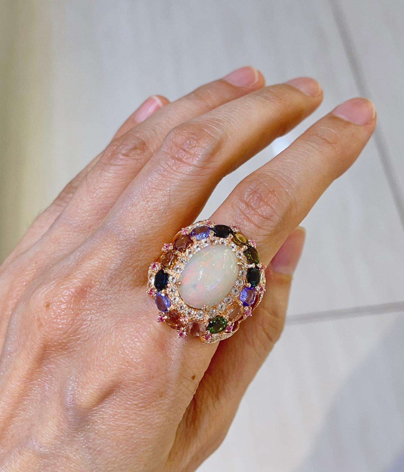 Bochic “Capri” Opal & Multi Color Sapphire Cocktail Ring Set 22k Gold & Silver For Sale 3
