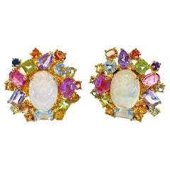 Bochic “Capri” Opal 
Multi Color Sapphires Earrings Set In 18K Gold 
Silver