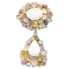 Used “Capri” Opal & Multi Fancy Rose Sapphires Pendant Set 18k Gold & Silver