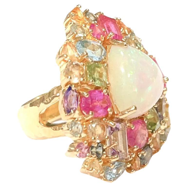  Bochic "Capri" Opal & Multi Gem, Ruby Fancy Sapphires Ring Set in 22K Gold & Si
