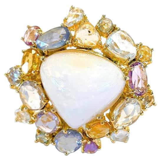 Bochic “Capri” Opal & Rose Cut Sapphire Cocktail Ring Set In 18K Gold & Silver  For Sale