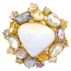 Bochic “Capri” Opal & Rose Cut Sapphire Cocktail Ring Set In 18K Gold & Silver 