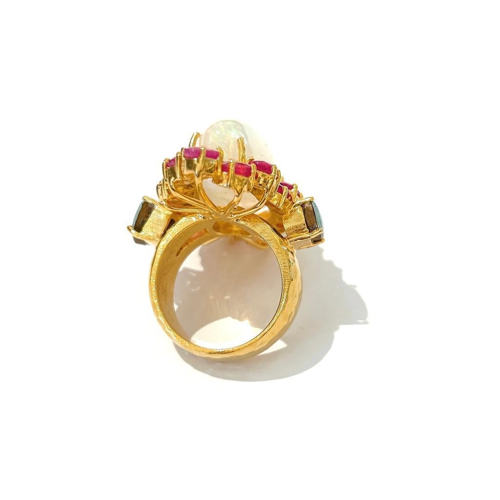 Women's Bochic “Capri” Opal & Ruby Cocktail Ring Set In 18 K Gold & Silver  For Sale