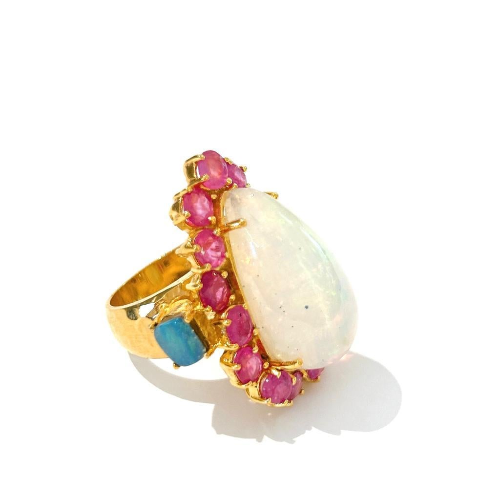 Bochic “Capri” Opal & Ruby Cocktail Ring Set In 18 K Gold & Silver  For Sale 1
