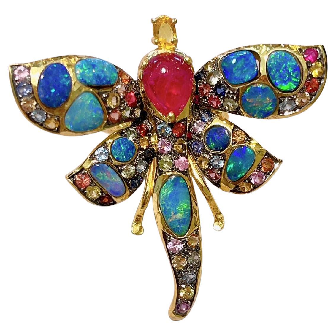 Bochic “Capri” Opal & Ruby & Sapphire Cocktail Ring Set in 22k Gold & Silver