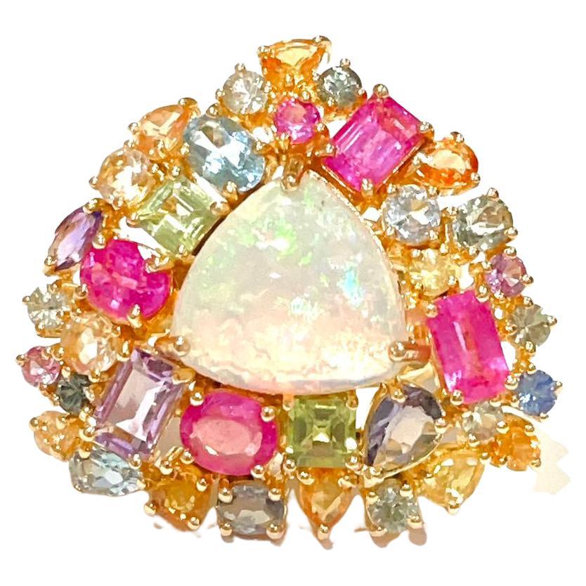 Bochic “Capri” Opal, Ruby & Sapphire Cocktail Ring Set in 22k Gold & Silver