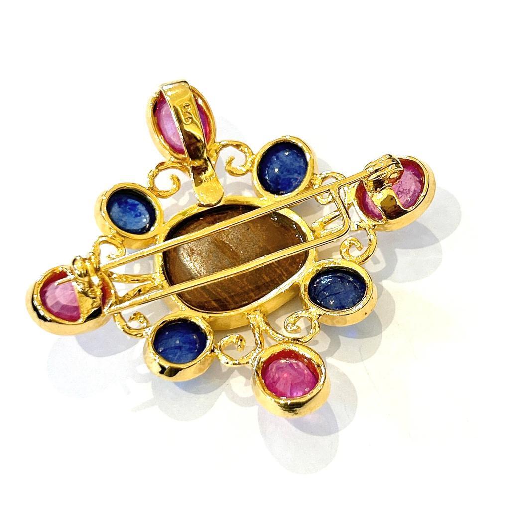 Bochic “Capri” Opal, Sapphire & Ruby Brooch Set In 18K Gold & Silver  In New Condition For Sale In New York, NY