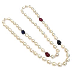 Bochic Capri Perle, blauer Saphir, roter Rubin & gemischte Edelsteine Lange Halskette