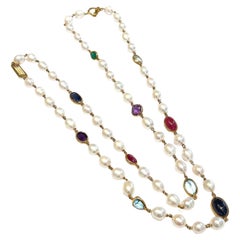 Bochic Capri Perle, blauer Saphir, roter Rubin & gemischte Edelsteine Lange Halskette
