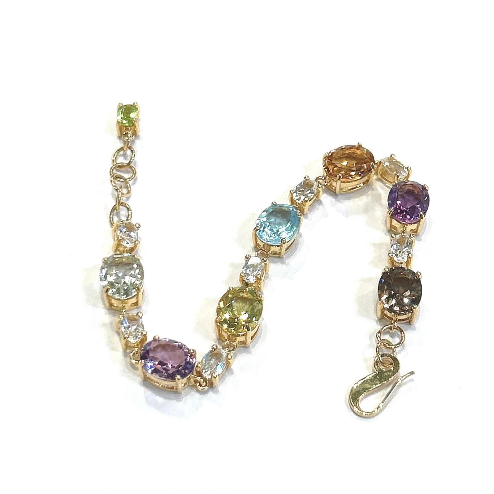 Art Déco Bracciale con peridoto e gemme multicolore 