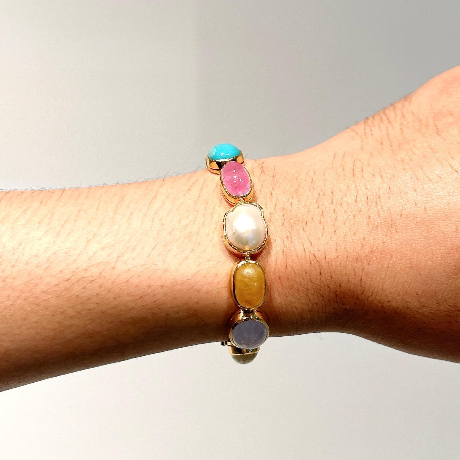 Bracciale / Bracciale con quarzo rosa, peridoto e agata 