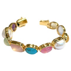 Bochic Capri Rosa Quarz, Peridot & Achat Armband / Armreif Set in 18K Gold &