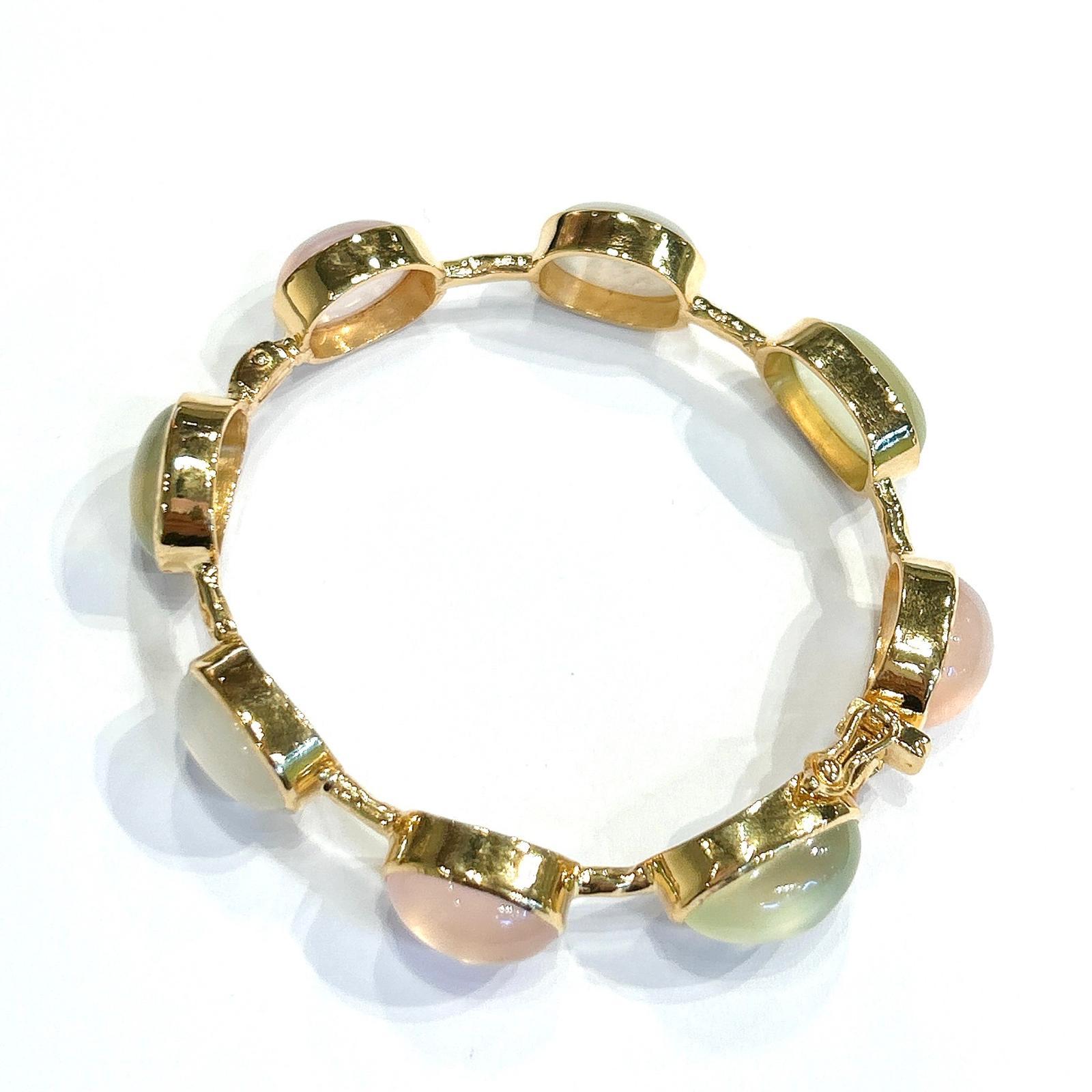 Bochic Capri Rosa Quarz, Peridot & Achat Armband Set in 18K Gold & Silber (Barock) im Angebot