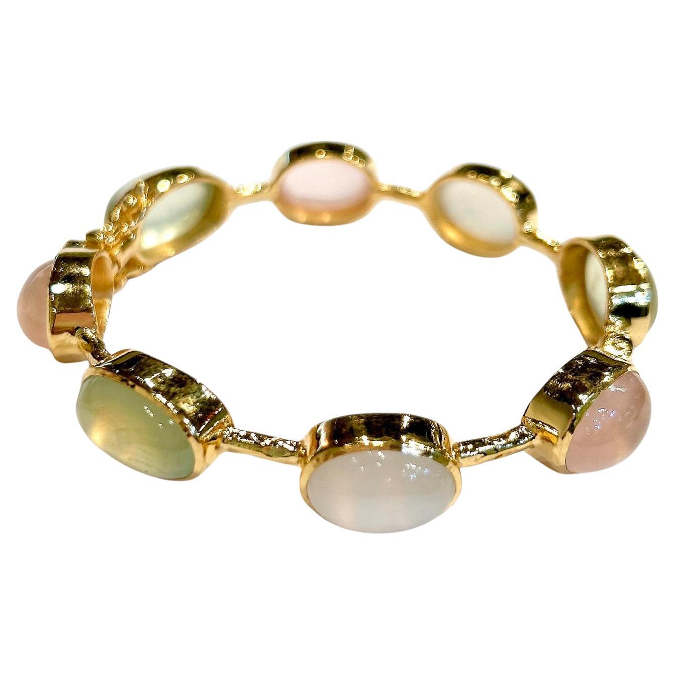 Bochic Capri - Bracelet de quartz rose, péridot et agate en or 18 carats et argent