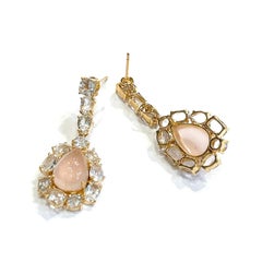 Bochic “Capri” Pink Quartz & White Topaz Earrings Set In 18K Gold & Silver