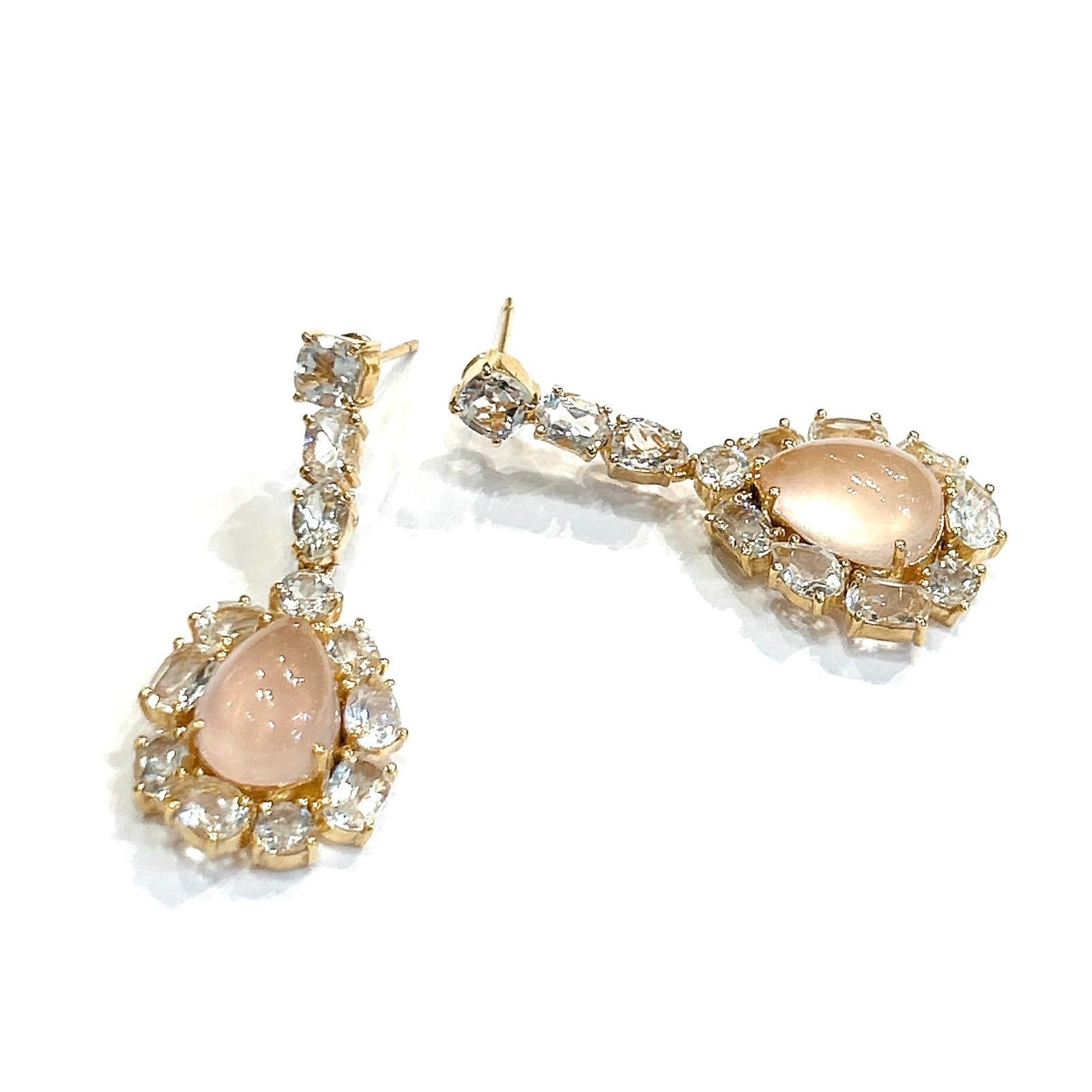 Baroque Bochic “Capri” Pink Quartz & White Topaz Earrings Set In 18K Gold & Silver For Sale