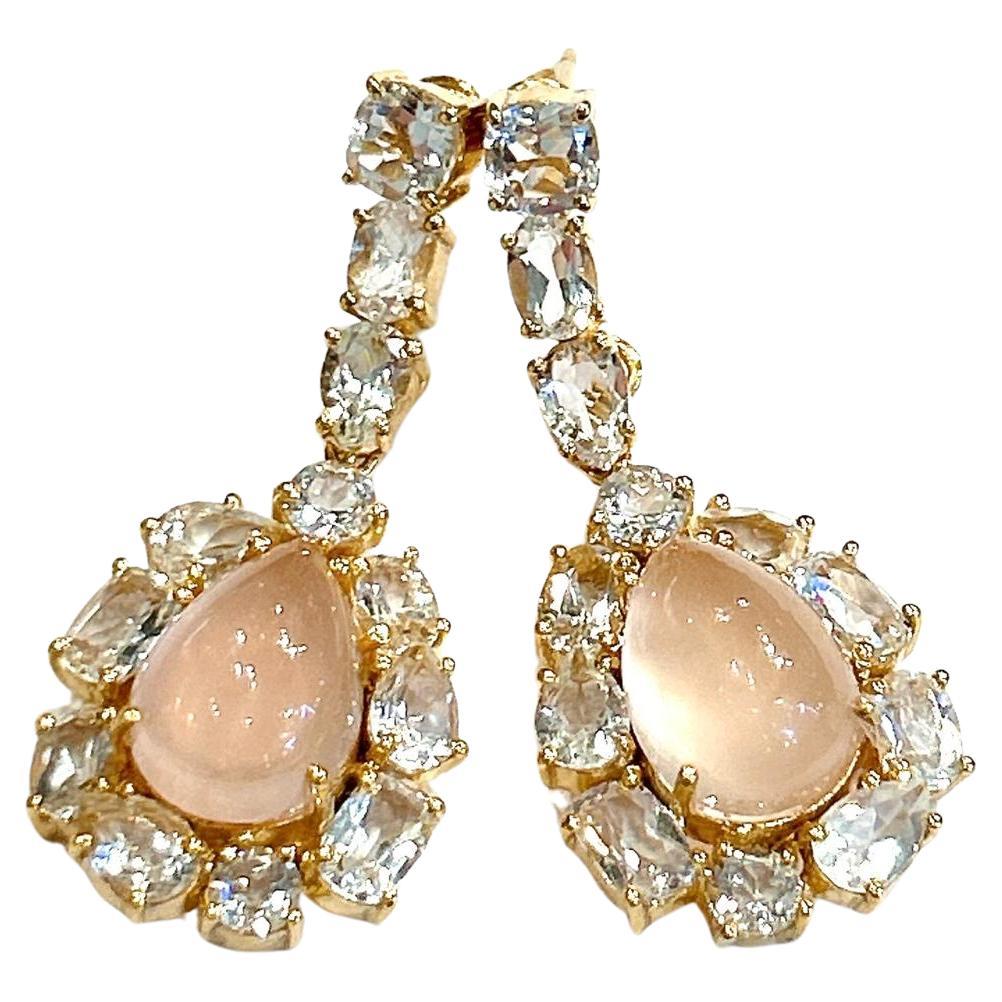Bochic “Capri” Pink Quartz & White Topaz Earrings Set In 18K Gold & Silver