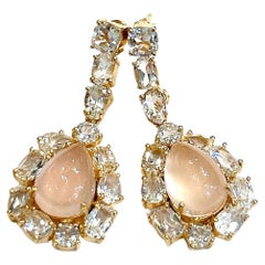 Bochic “Capri” Pink Quartz & White Topaz Earrings Set In 18K Gold & Silver