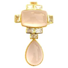 Bochic “Capri” Pink Quartz & White Topaz Pendent / Brooch Set 18K Gold & Silver