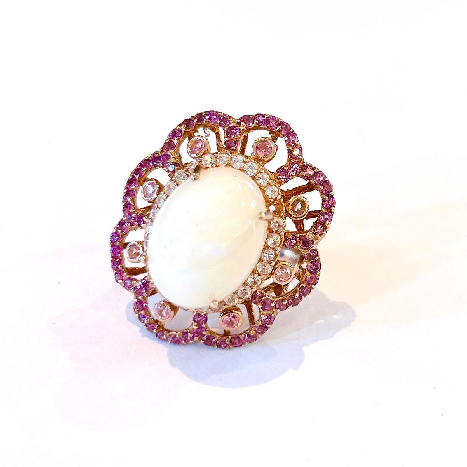 Bochic “Capri” Pink Sapphire & Opal Cocktail Ring Set in 18k Gold & Silver In New Condition For Sale In New York, NY
