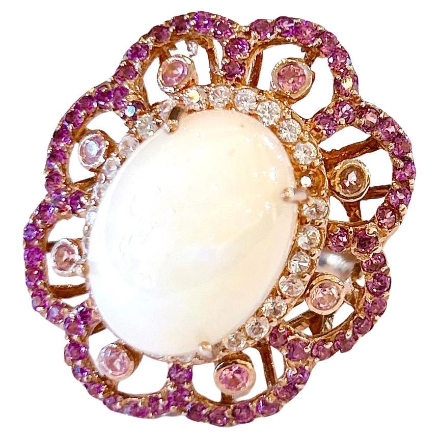 Bochic Capri Cocktail-Ring aus 18 Karat Gold und Silber mit rosa Saphir und Opal 
