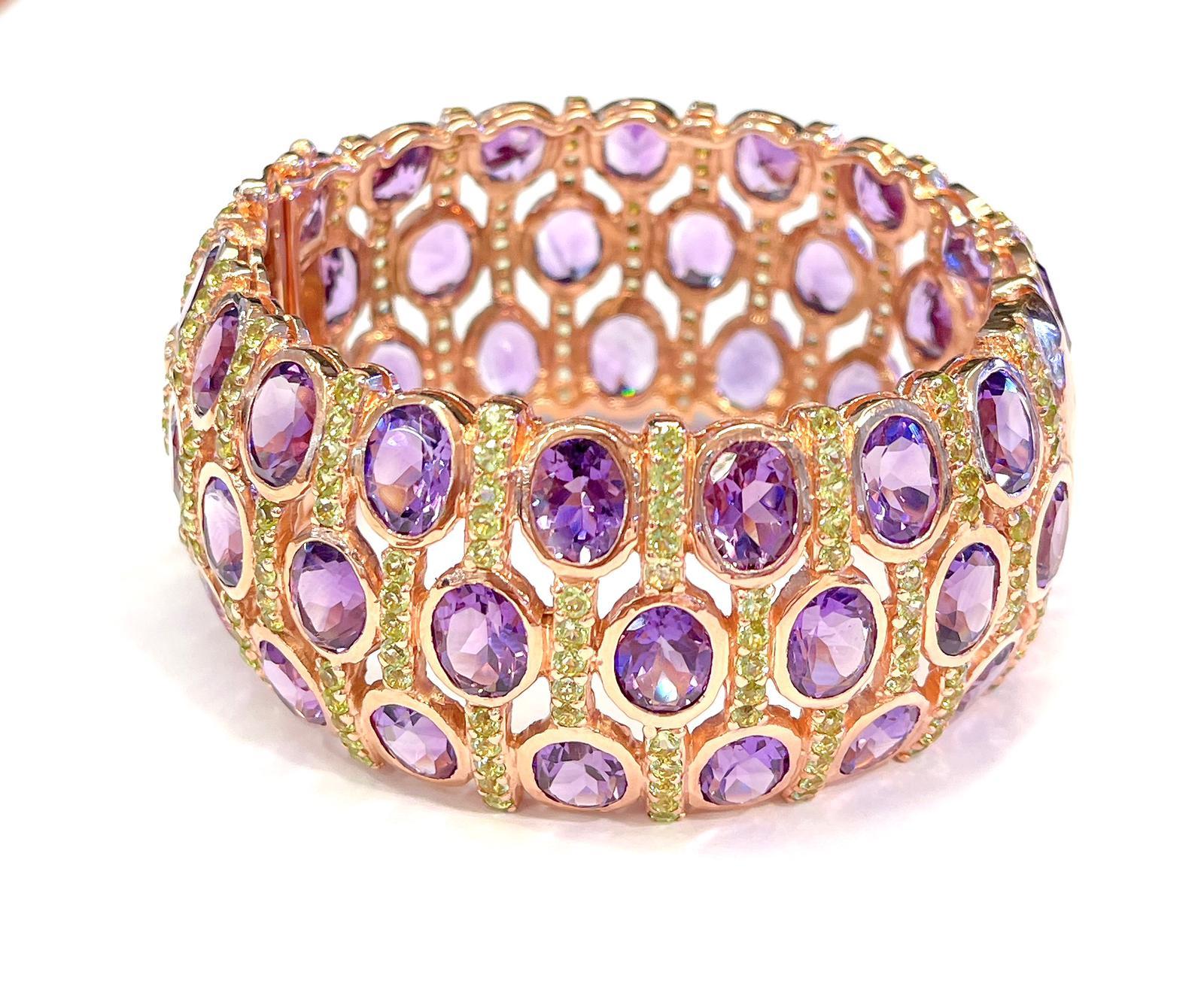 Bochic “Capri” Purple Amethyst & Green Amethyst Cuff Set In 18K & Silver In New Condition For Sale In New York, NY