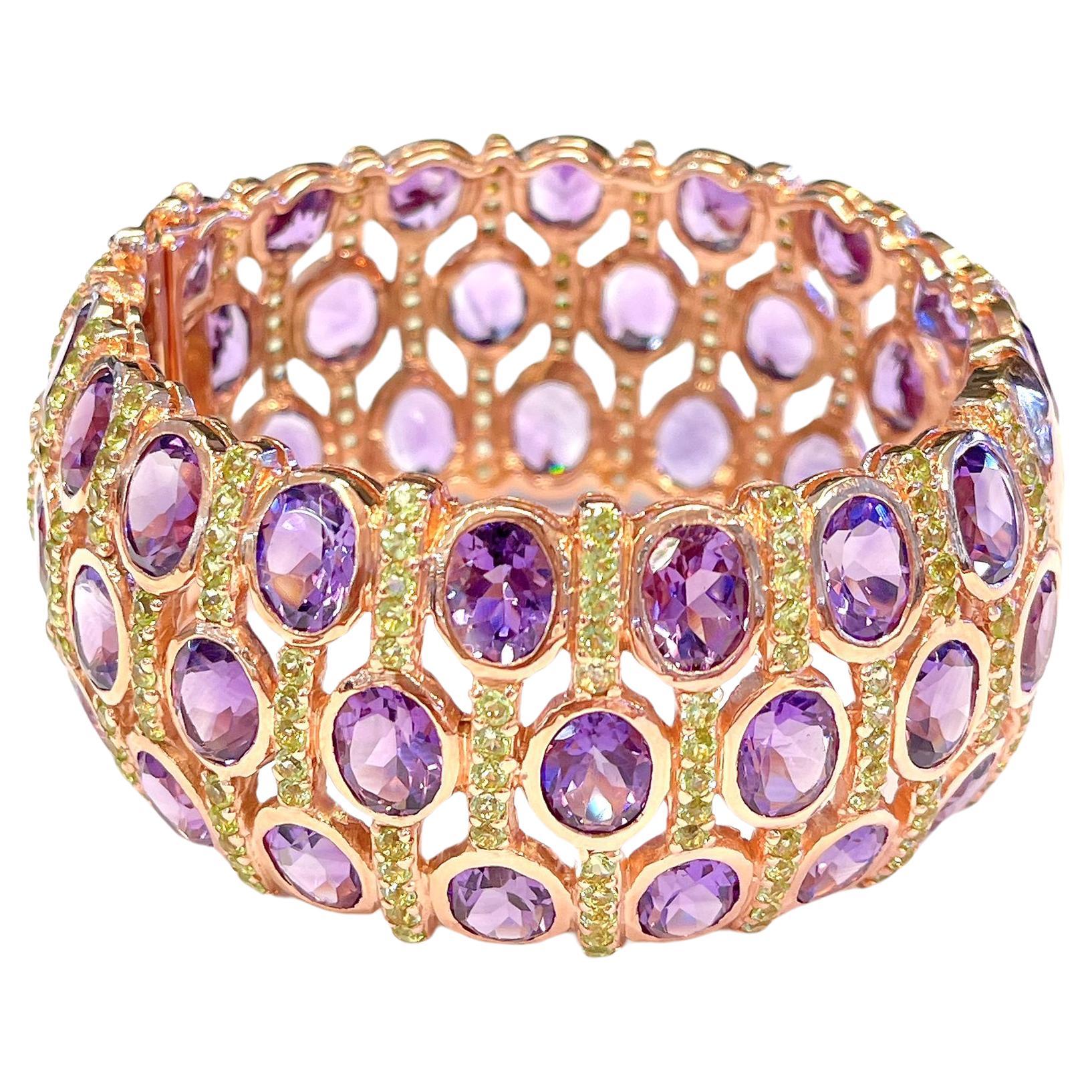 Bochic “Capri” Purple Amethyst & Green Amethyst Cuff Set In 18K & Silver