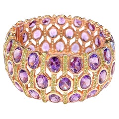 Bracciale Bochic "Capri" con ametista viola e ametista verde in argento e 18 carati