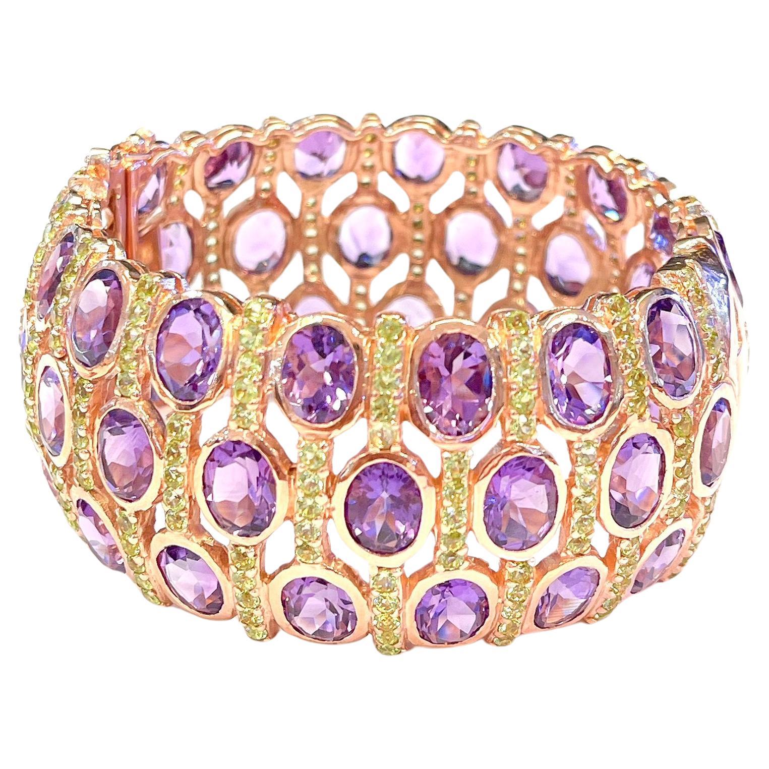 Bochic “Capri” Purple Amethyst & Green Amethyst Cuff Set In 18K & Silver