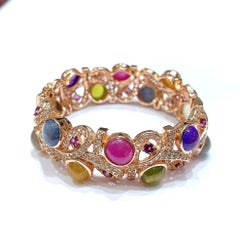 Bochic Capri Lila Amethyst & Mehrfarbiger Saphir Manschettenarmband-Set aus 18 Karat & Silber