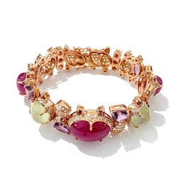 Bochic “Capri” Purple Amethyst & Multi Color Sapphires Cuff Set In 18K & Silver