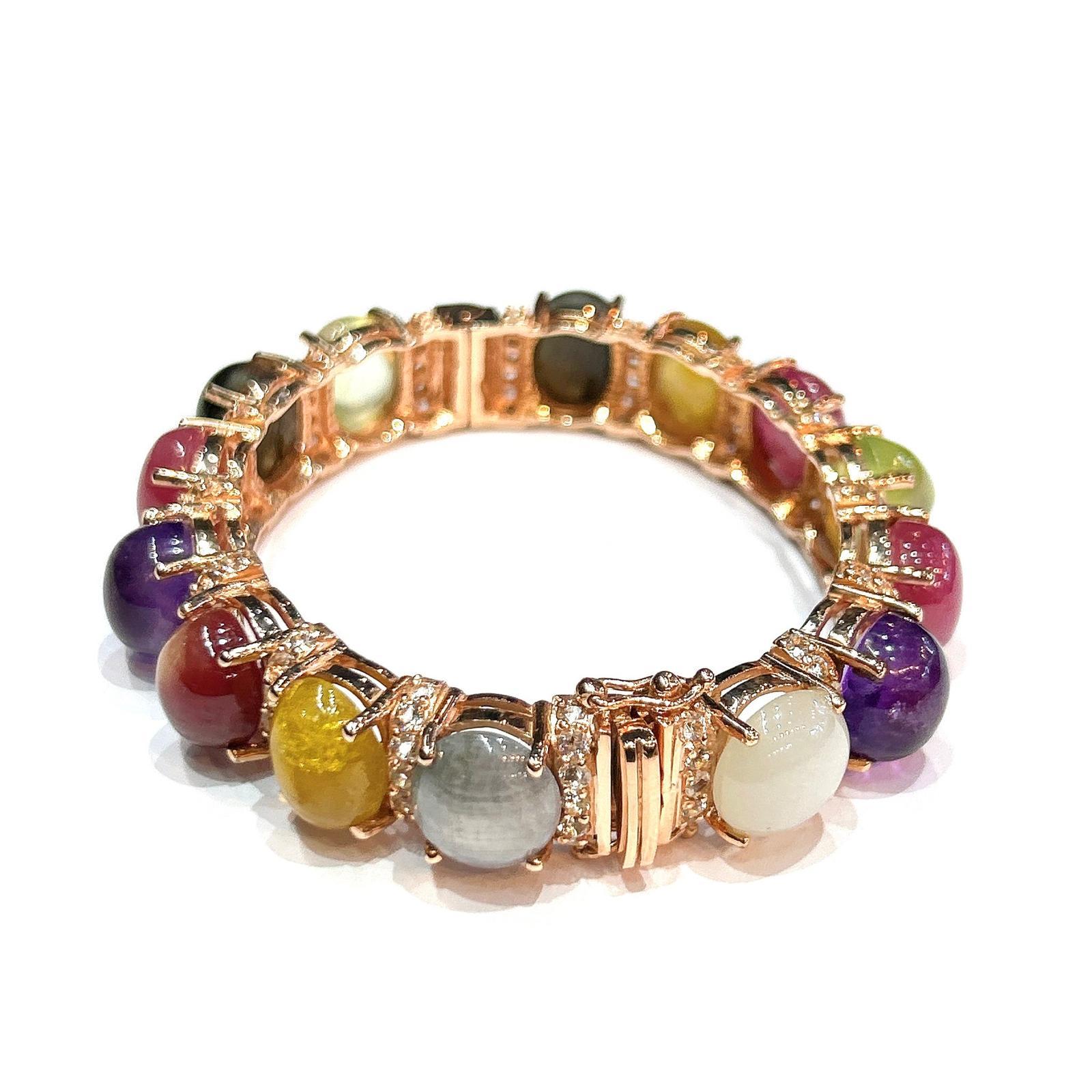 Bochic “Capri” Purple Amethyst & Multi Color Sapphires Cuff Set In 18K & Silver In New Condition In New York, NY
