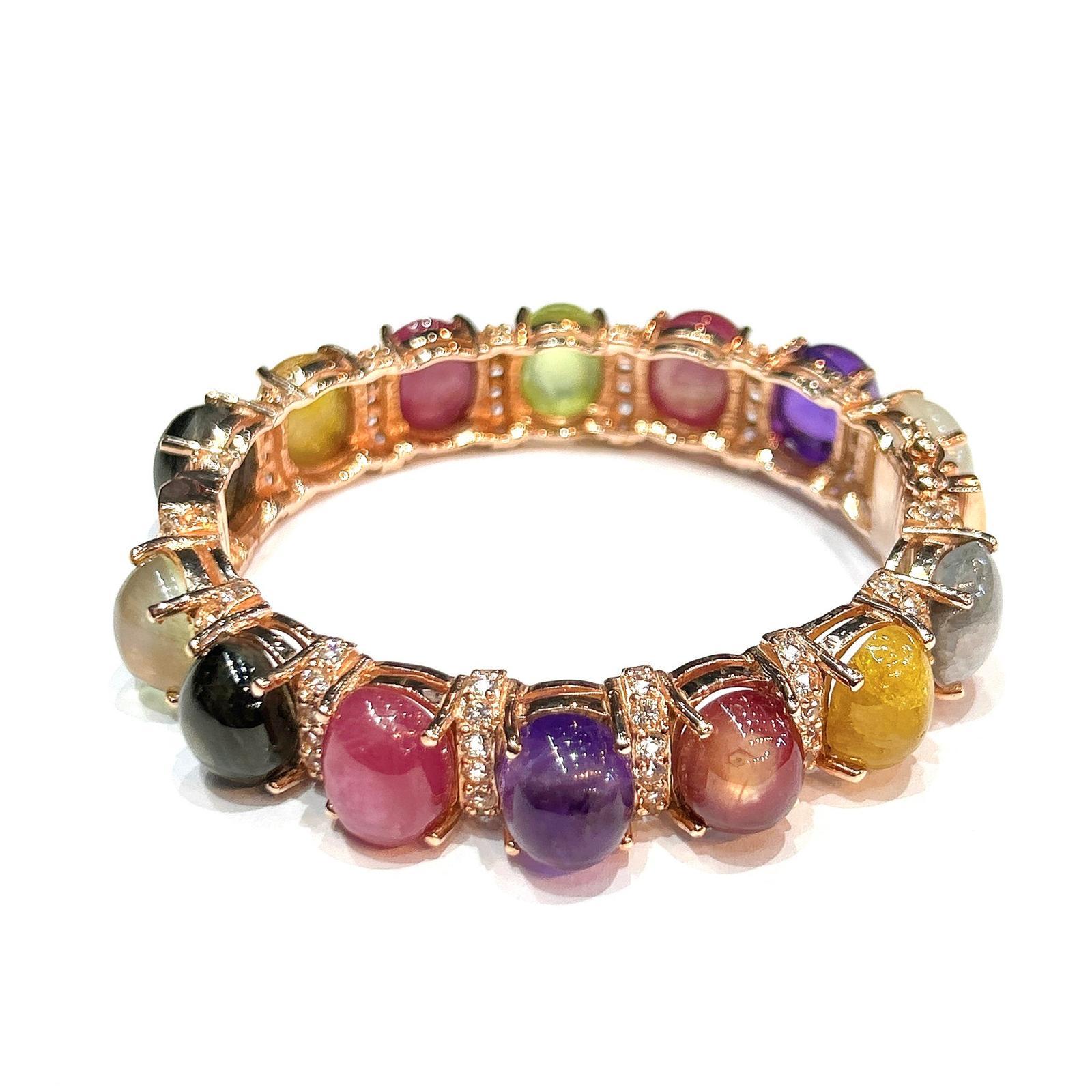 Women's or Men's Bochic “Capri” Purple Amethyst & Multi Color Sapphires Cuff Set In 18K & Silver