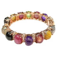 Bochic “Capri” Purple Amethyst & Multi Color Sapphires Cuff Set In 18K & Silver