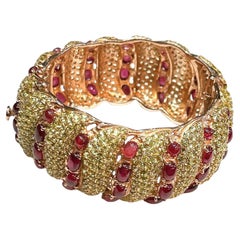 Bochic Capri Red Blood Ruby & Grün Fancy Sapphires Manschette Set In 18K & Silber